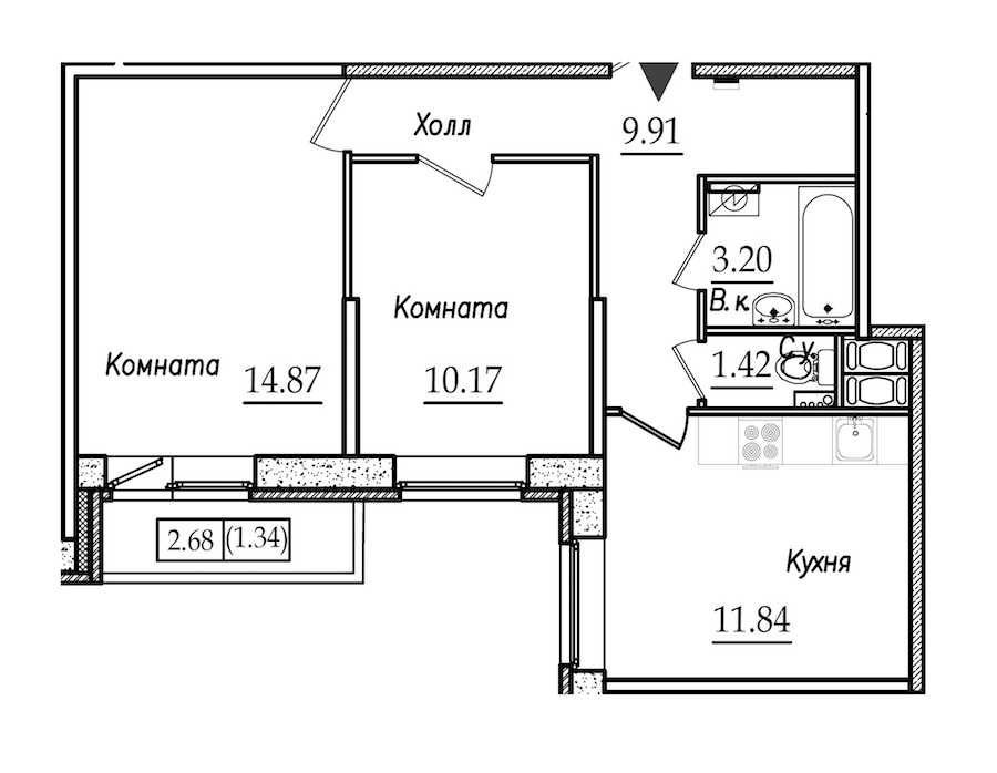 Двухкомнатная квартира в СПб Реновация: площадь 52.75 м2 , этаж: 9 – купить в Санкт-Петербурге